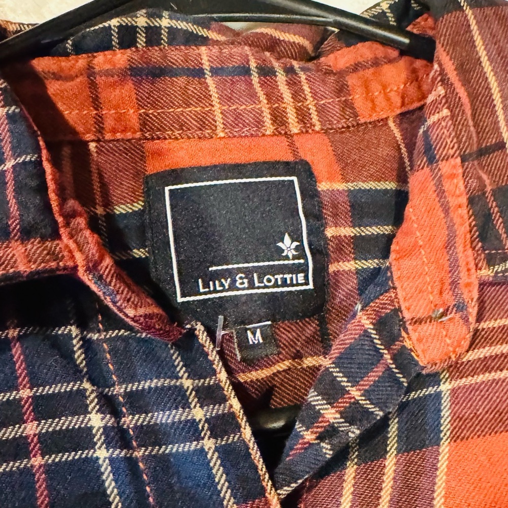 Lily & Lottie Women's Plaid Button-Down Shirt - Orange and Navy Blue